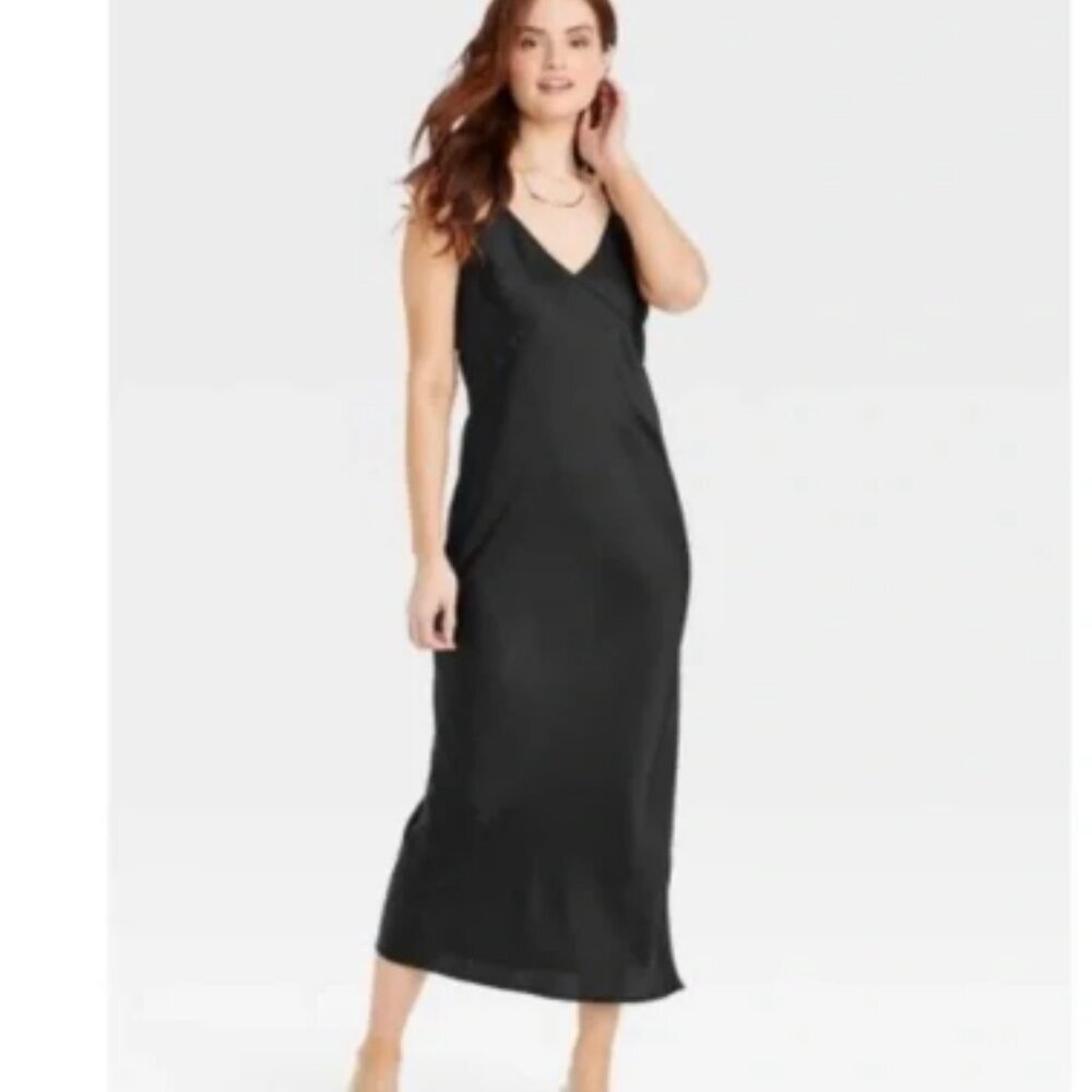 a new day Black Satin Midi Dress with adjustable straps 3X & 4X - Picture 2 of 6
